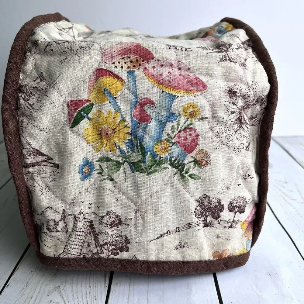 Set of 4 VTG 60s 70s Mushrooms Floral Toile Toaster Cover 2 Placemats 1 Hot Pad